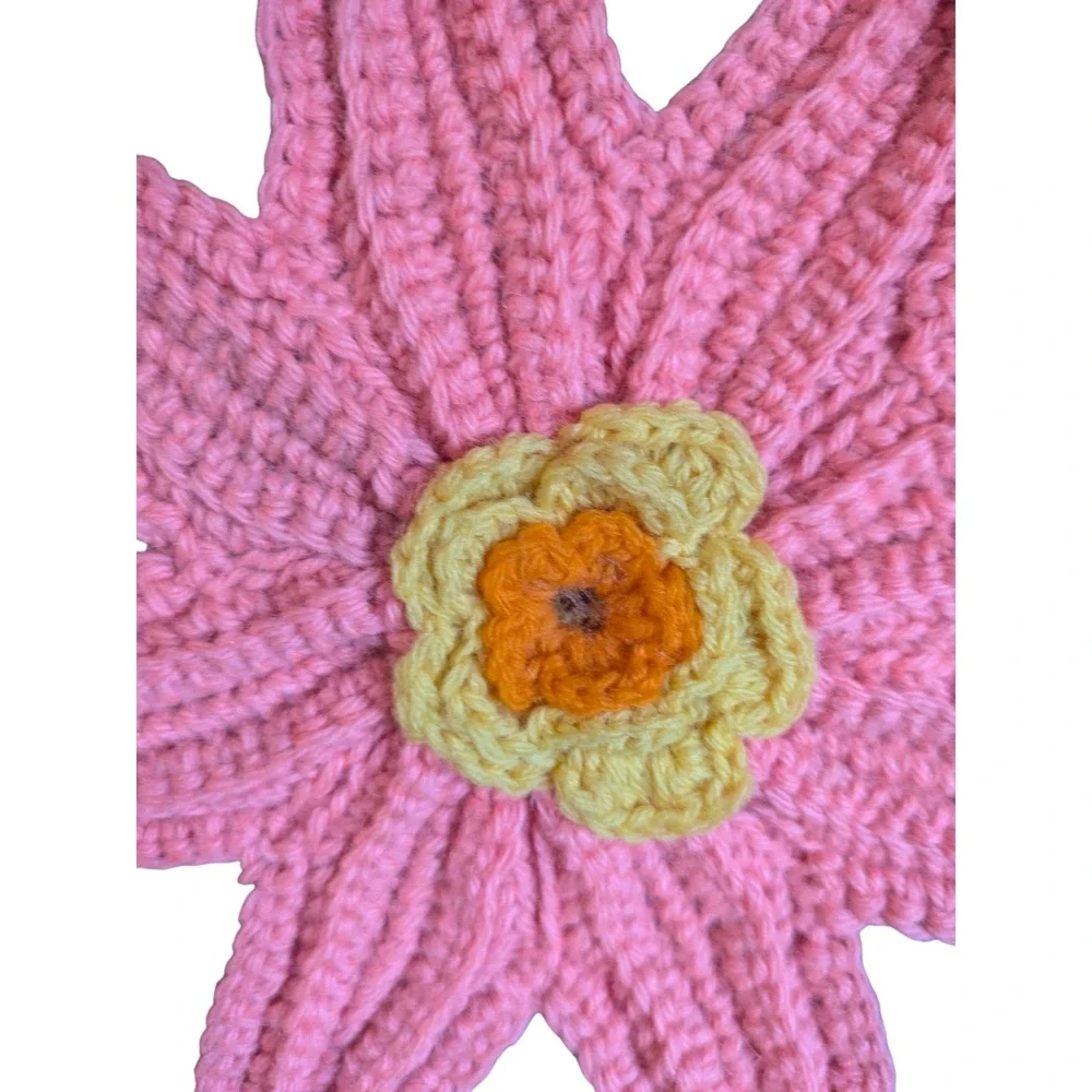 Handmade Crochet‎ Floral Round Throw Pillow Colorful Decorative Cushion